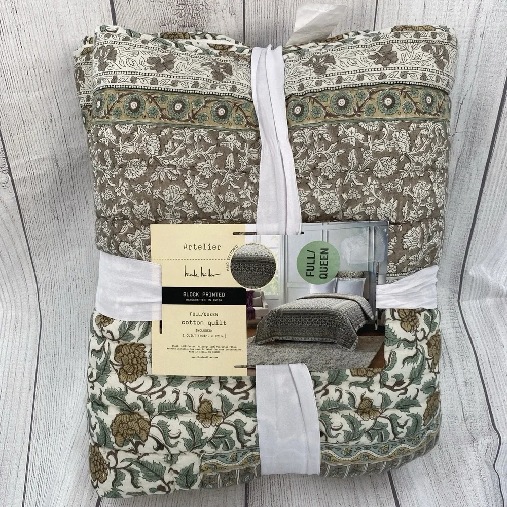 Nicole Miller Artelier Quilt FULL/QUEEN Floral Traditional Block Cotton Boho